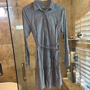 LOFT Blue and White Long Sleeve Shirt Dress